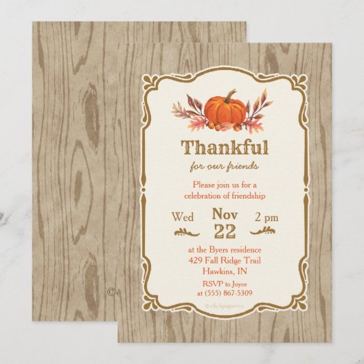 Thanksgiving Dankbare Herfst Pompoen Uitnodiging (Voorkant / Achterkant)