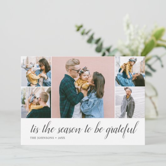 Thanksgiving dankbare script foto collage feestdagenkaart (Staand voorkant)