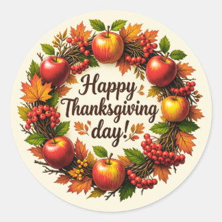 Thanksgiving Day Apple Rowan Wreath Ronde Sticker