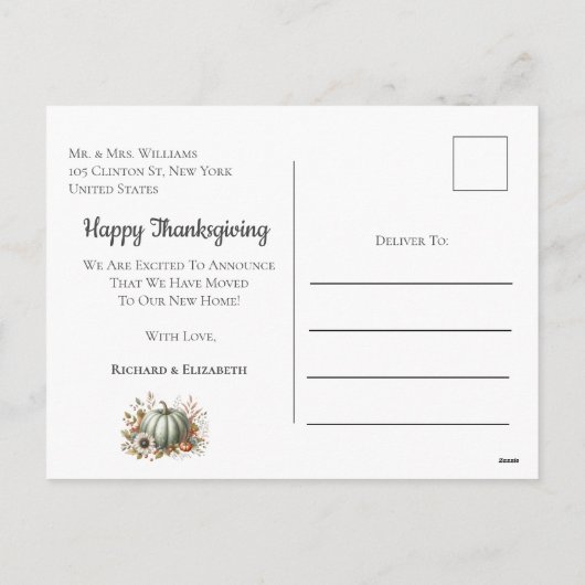 Thanksgiving Day Moving Pumpkin Announcement Truck Feestdagenkaart (Achterkant)