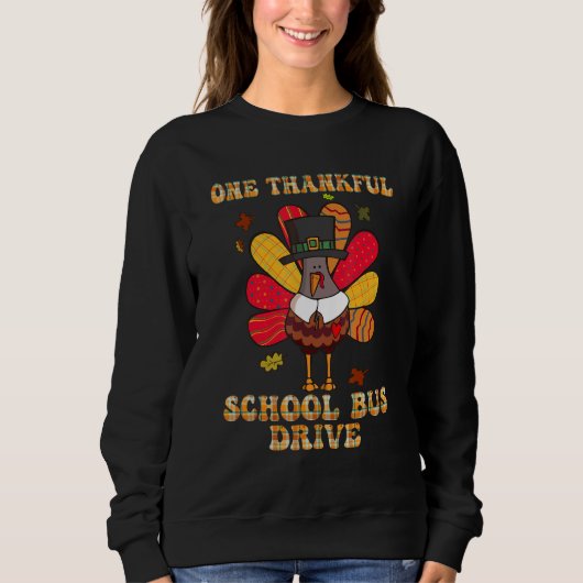 Thanksgiving Day One Thankful School Bus Driver Cu Trui (Voorkant)
