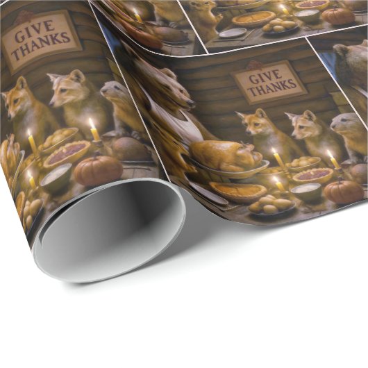 Thanksgiving Day Turkey Dinner With Wildlife Cadeaupapier (Rol Hoek)