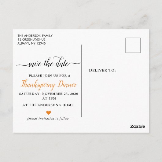 Thanksgiving De datum opslaan Briefkaart (Achterkant)