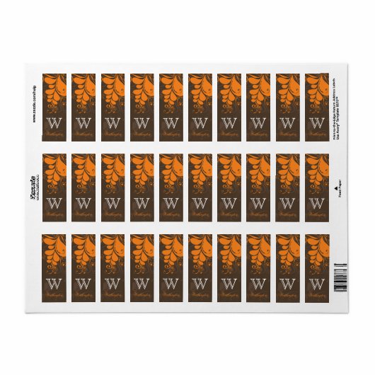 Thanksgiving Deco Bladeren En Krullen Monogram Fee Etiket (Full Sheet)