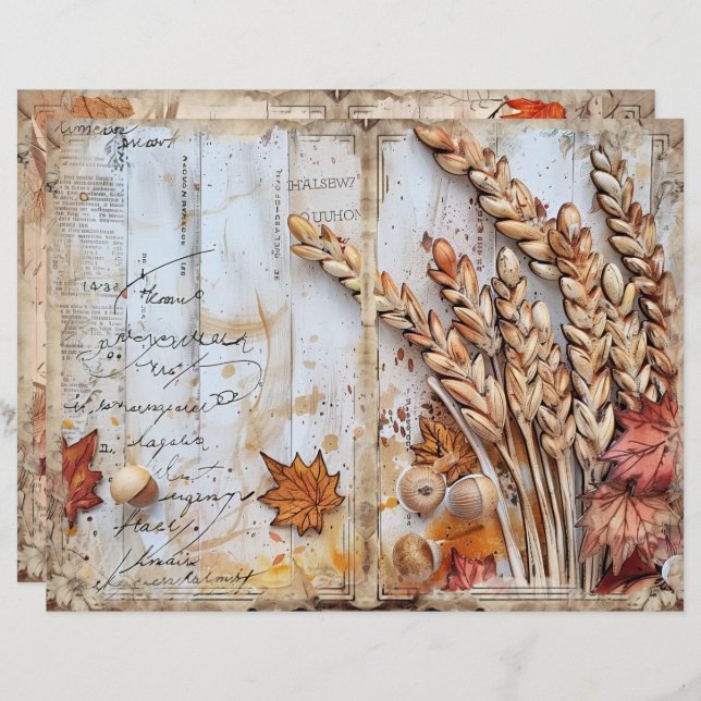 Thanksgiving Decoupage Junk Journal Papieren Blad (Voorkant / Achterkant)