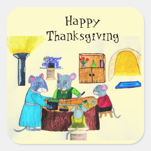 THANKSGIVING DINER BIJ HET MUISHUIS VIERKANTE STICKER (Voorkant)
