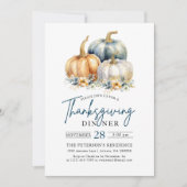 Thanksgiving Diner Blauw Sinaasappel Gouden Pompoe Kaart (Voorkant)