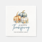 Thanksgiving Diner Blauw Sinaasappel Gouden Pompoe Servet (Voorkant)