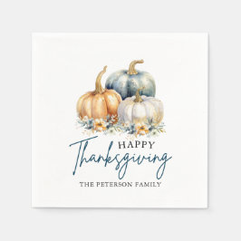 Thanksgiving Diner Blauw Sinaasappel Gouden Pompoe Servet