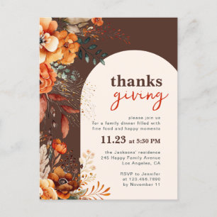 Thanksgiving diner bloem witte boog uitnodiging