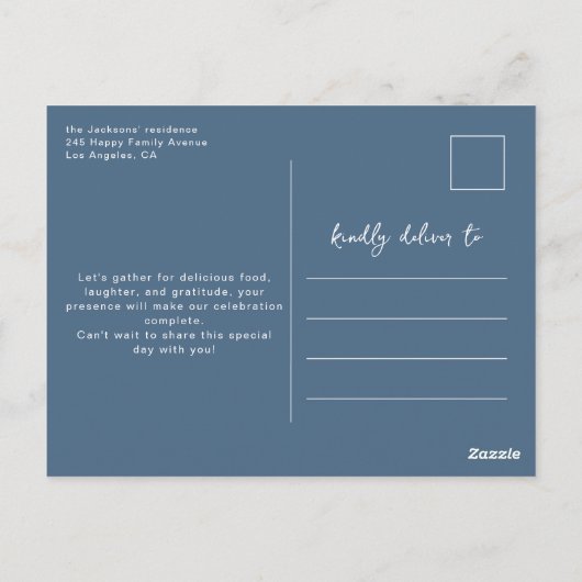 Thanksgiving Diner Bloemen Witte Boog Uitnodiging (Achterkant)