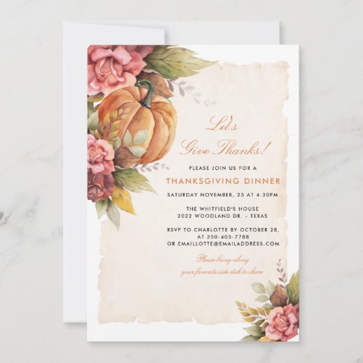 Thanksgiving Diner Bloemenpompoen Feestdagenkaart (Voorkant)