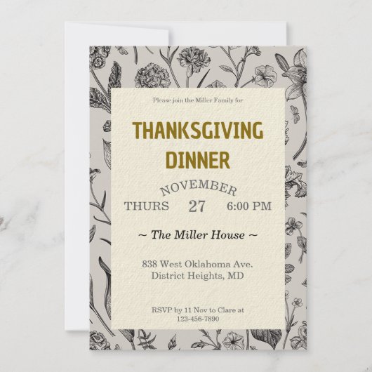 Thanksgiving Diner  Botanicals Custom Kaart (Voorkant)