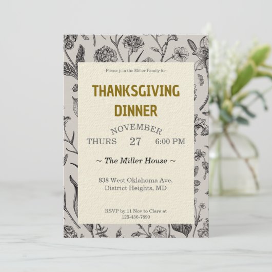 Thanksgiving Diner  Botanicals Custom Kaart (Staand voorkant)