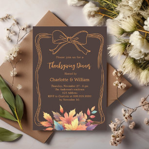 Thanksgiving Diner Bow Bister Brown Fall Bladeren Kaart