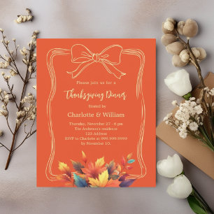 Thanksgiving Diner Bow sinaasappel Bladeren Uitnod
