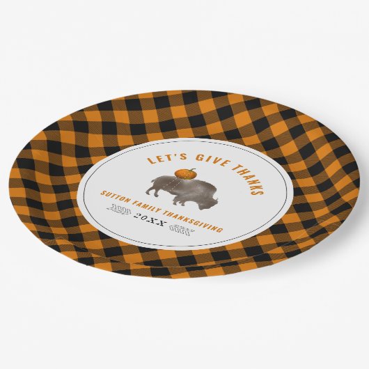 Thanksgiving Diner Buffel Bizon Pumpkin Plaid Papieren Bordje (Gekanteld)