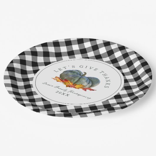 Thanksgiving Diner Buffel Plaid Gourd Pompoen Papieren Bordje (Gekanteld)