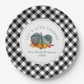 Thanksgiving Diner Buffel Plaid Gourd Pompoen Papieren Bordje (Voorkant)