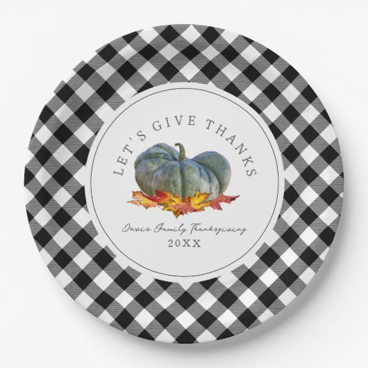 Thanksgiving Diner Buffel Plaid Gourd Pompoen Papieren Bordje (Voorkant)