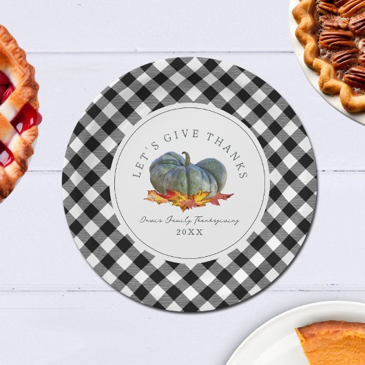 Thanksgiving Diner Buffel Plaid Gourd Pompoen Papieren Bordje