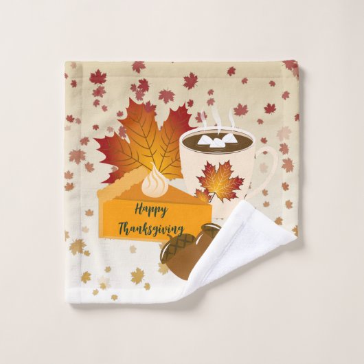 Thanksgiving Diner Cuisine Pompoentaart Hete Cacao Bad Handdoek (Wasdoekje)