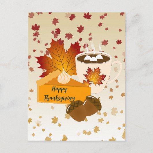 Thanksgiving Diner Cuisine Pompoentaart Hete Cacao Briefkaart (Voorkant)