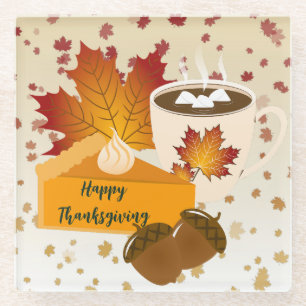 Thanksgiving Diner Cuisine Pompoentaart Hete Cacao Glazen Onderzetter