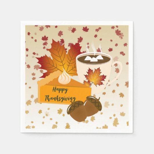 Thanksgiving Diner Cuisine Pompoentaart Hete Cacao Servet (Voorkant)