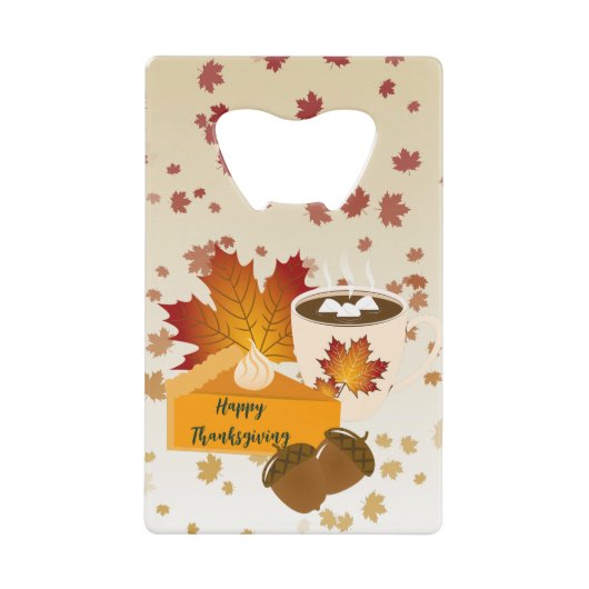 Thanksgiving Diner Cuisine Pompoentaart Hot Choco Creditkaart Flessenopener (Voorkant)