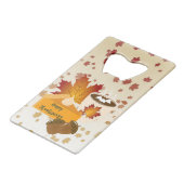 Thanksgiving Diner Cuisine Pompoentaart Hot Choco Creditkaart Flessenopener (Voorkant Gekanteld)