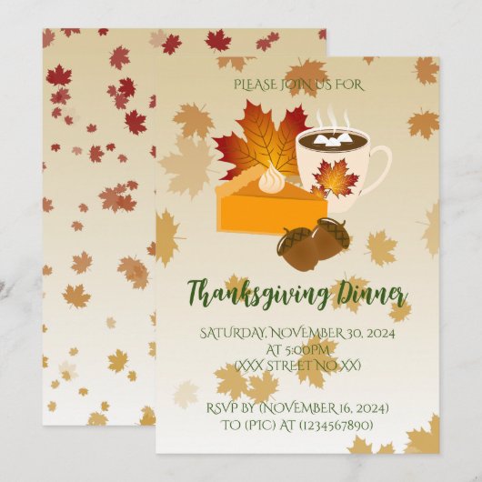 Thanksgiving Diner Cuisine Pompoentaart Hot Choco Kaart (Voorkant / Achterkant)