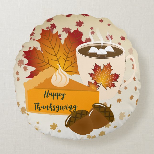 Thanksgiving Diner Cuisine Pompoentaart Hot Choco Rond Kussen (Voorkant)