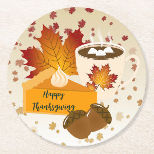 Thanksgiving Diner Cuisine Pompoentaart Hot Choco Ronde Kartonnen Onderzetter