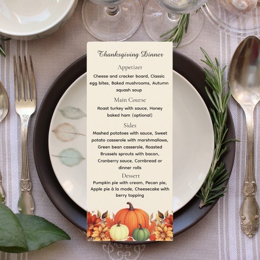 Thanksgiving diner Dankbaar Bericht menukaart Kaart