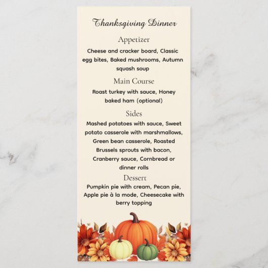Thanksgiving Diner Dankbare Boodschap Menu (Voorkant)