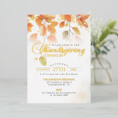 Thanksgiving Diner Elegant Fall Leaves Gold Folie Uitnodiging (Staand Voorkant)