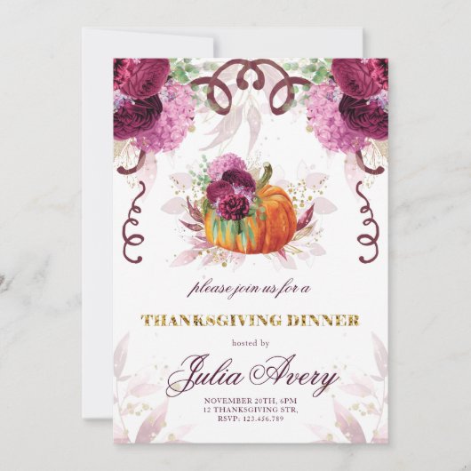 Thanksgiving Diner Elegant Herfst Bourgogne Kaart (Voorkant)