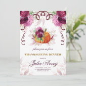 Thanksgiving Diner Elegant Herfst Bourgogne Kaart (Staand voorkant)