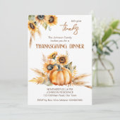Thanksgiving Diner Feest Boho Pompoen Zonnebloemen Kaart (Staand voorkant)