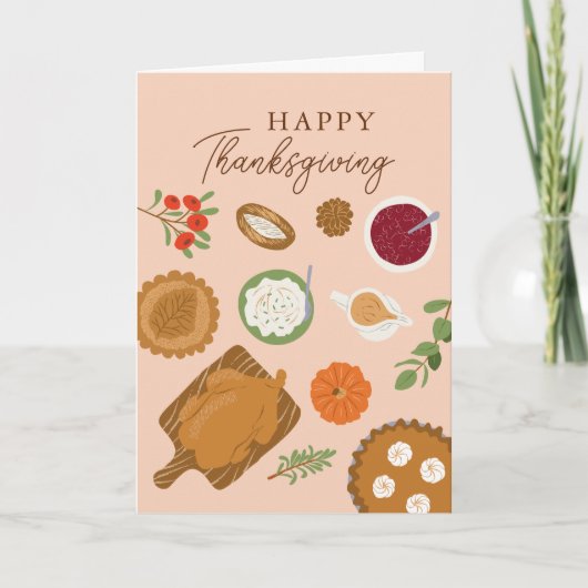 Thanksgiving Diner Feest Roze Wenskaart Feestdagen Kaart (Voorkant)