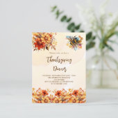 Thanksgiving Diner Feest sinaasappel herfst Bloeme Uitnodiging Briefkaart (Staand voorkant)