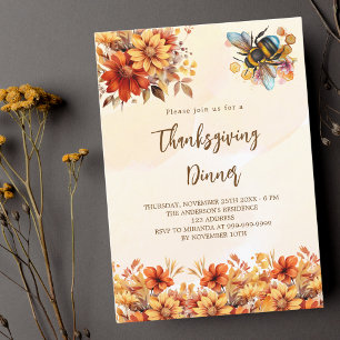 Thanksgiving Diner Feest sinaasappel herfst Bloeme Uitnodiging Briefkaart