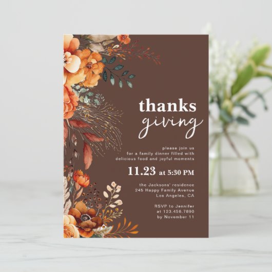 Thanksgiving diner floraal bruin kaart (Staand voorkant)