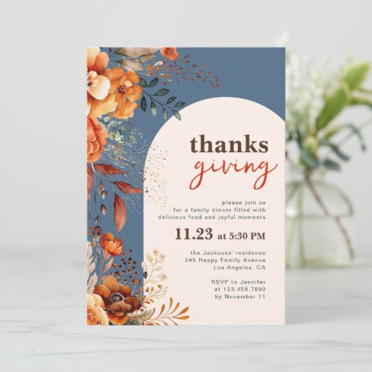 Thanksgiving diner floraal kaart (Staand voorkant)