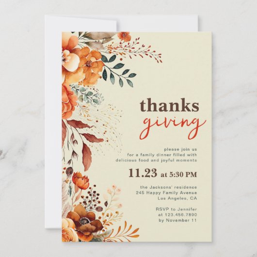 Thanksgiving diner floraal kaart (Voorkant)