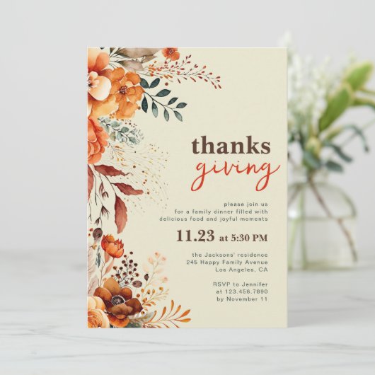 Thanksgiving diner floraal kaart (Staand voorkant)