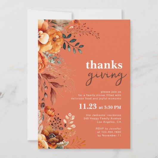 Thanksgiving diner floraal kaart (Voorkant)