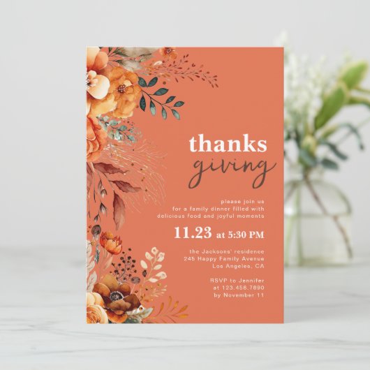 Thanksgiving diner floraal kaart (Staand voorkant)