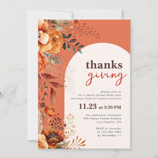 Thanksgiving diner floraal kaart (Voorkant)